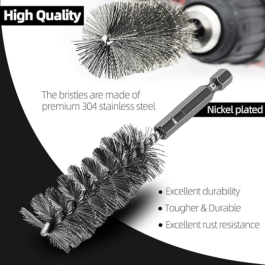 ASNOMY 7Pcs Wire Bore Brush for Drill,5/16"-1??Stainless Steel Copper Pipe Cleaner Set for Power Drill Cleaning,Abrasive Drill Wire Brush with 1/4" Hex Shank