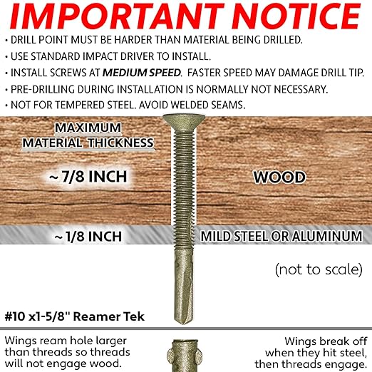 10x1-5/8 Reamer Tek Torx/Star Head Self-Drilling Wood to Metal Screws - for Flatbeds, Trailers - T-30 Torx Screw Head 5 POUNDS 565 Screws Count