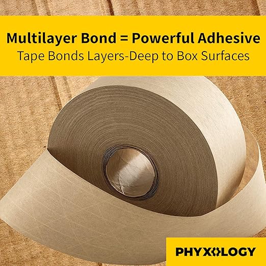 Ultra Durable Water-Activated Tape for Secure Packing. 2.75 in, 450 Ft Brown Kraft Gum Tape Provides Heavy Duty Adhesive for Packaging and Shipping. Fiberglass Reinforced for Extra Strong Bond.