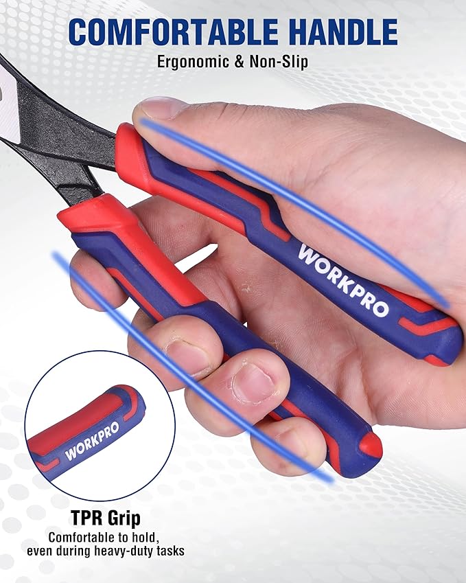 WORKPRO 8.5 Inch Slip Joint Pliers, High Carbon Steel Pliers Tool with 4-Modes Adjustment, TPR Handle, Box-joint Design, Diamond-Grip Jaws with Nail Puller Teeth For Maximum Grip