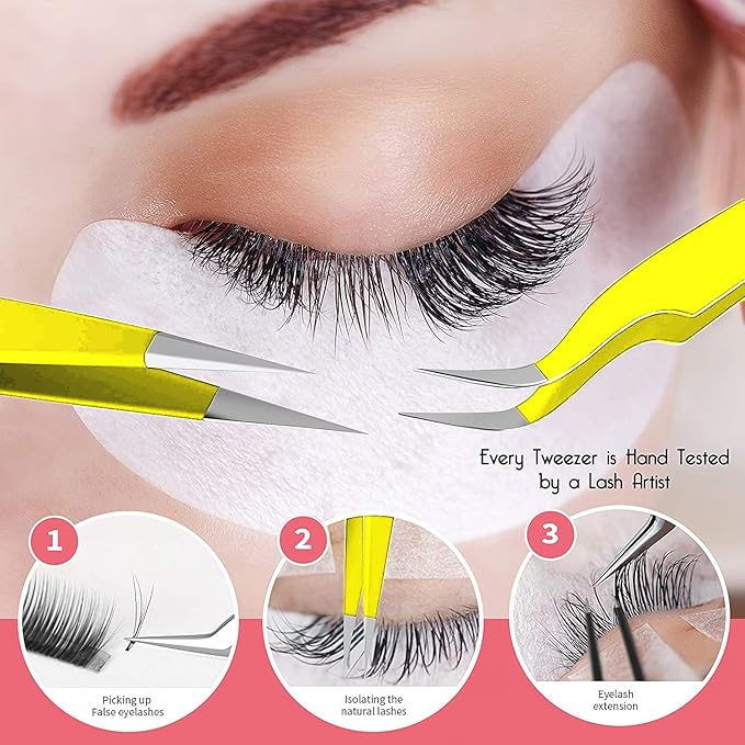 SIVOTE Eyelash Extension Tweezers for Classic & Volume Lashes, 2-Pack, Yellow