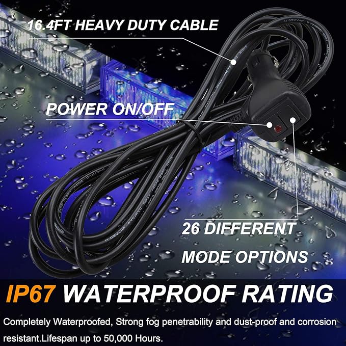 ASPL 36" 32LED Traffic Advisor Light Bar Warning Emergency Strobe Light Bar Directional Flashing Emergency Caution Lighting Led Safety Lights with 16 ft Straight Cord (Blue/White)