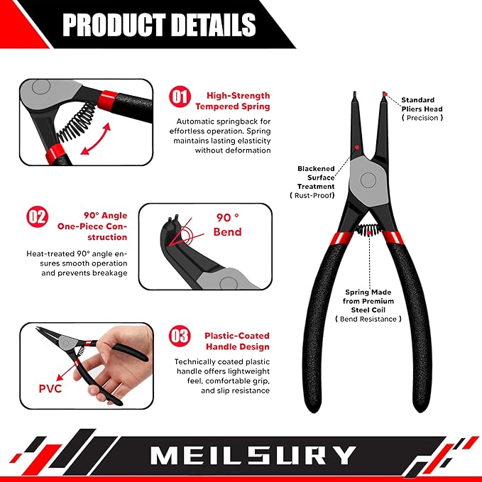 4-Piece Snap Ring Pliers Set ??Heavy-Duty 7-Inch Internal/External Circlip Pliers Kit with Storage Pouch for Retaining Ring Removal