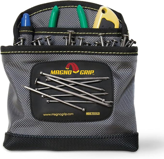 MagnoGrip 3-Pocket Nail Pouch with Integrated Magnetic Storage - Durable 1680D Ballistic Polyester, Magnetic Interior & Exterior, Tool Belt Compatible, Construction Pouch for Carpenters & DIY Projects