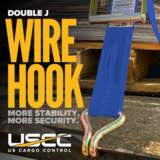 US Cargo Control Wire Hook Ratchet Straps 2 Inch x 30 Foot (10-Pack), 10,000 LBS Break Strength, Ratchet Straps Heavy Duty with Double J Hooks, Blue Cargo Tie Downs for Flatbed Trailers and Trucks