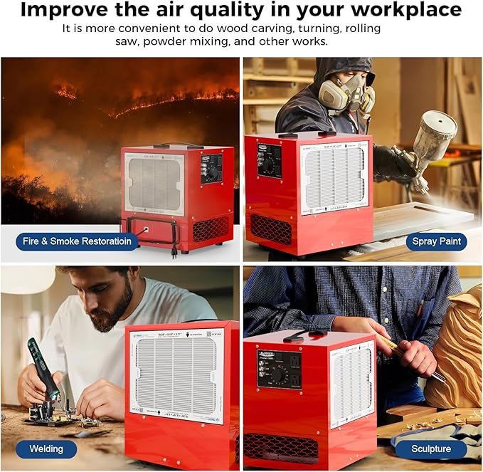 ALORAIR Portable Air Filtration System, 180째 Air Intake (850/1050CFM) Tabletop Dust Collector for Woodworking with Strong Vortex Fan, Air Filter for Garage, Works Shop, Home, Purecare 1050
