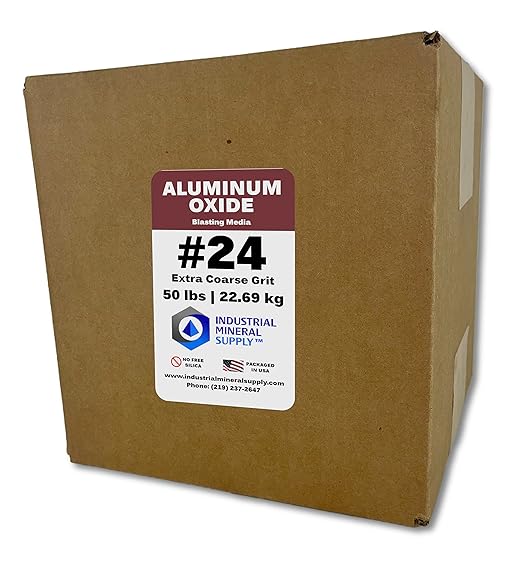 Aluminum Oxide - 50 lbs. or 22. 69 kg. - Sand Blasting Abrasive Media for Sandblasters, Sandblast Guns and Blast Cabinets (#24 Grit - Extra Coarse)