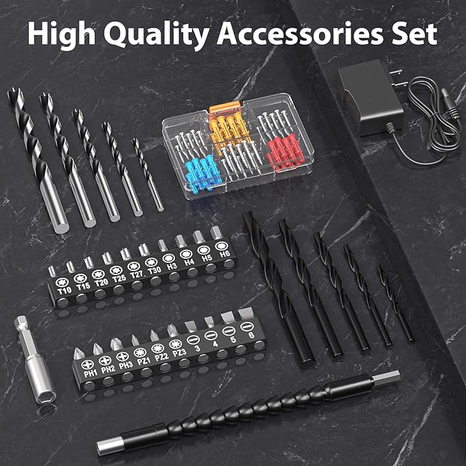 Cordless Drill Set,12V Power Drill Driver 3/8" Keyless Chuck with 92 Acessories, Built-in LED Light, 25+1 Position, Electric Drill for Home DIY Projects（Blue）