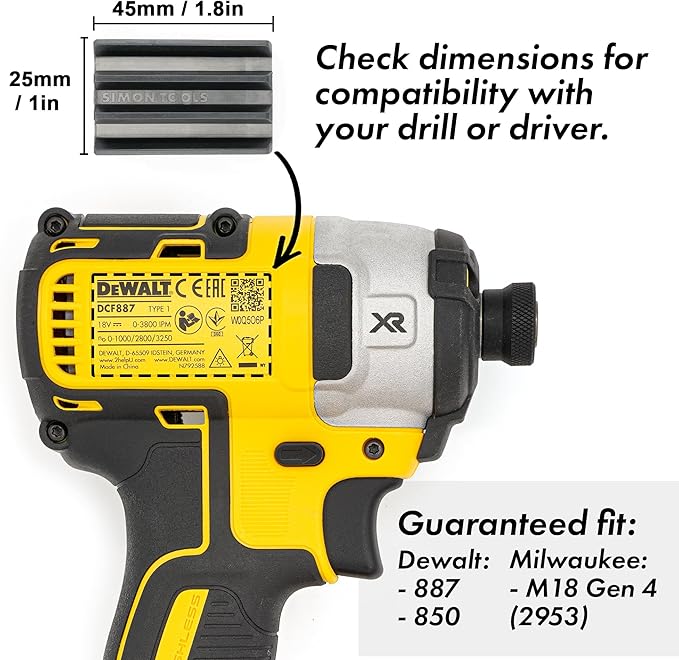 Magnetic Bit Holder for Impact Drivers and Drills - Super Strong Adhesive - Drill Accessory That Fits Most drills: Dewalt, Makita, Klein, Bosch and Milwaukee Bit Holder
