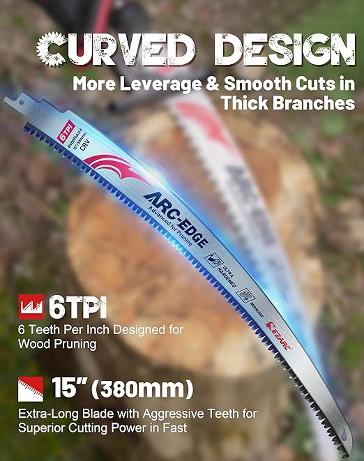 EZARC Japanese Teeth Reciprocating Saw Blades 15 Inch, Arc Edge Wood Pruning Saw Blades 6TPI for Tree Trimming, Wood Cutting, 10 Pieces