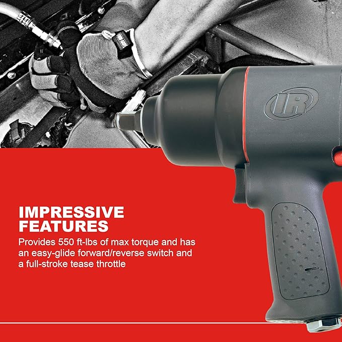 Ingersoll Rand 2130 1/2" Air Impact Wrench, 650 ft-lbs Max Torque, Heavy Duty, Pistol Grip