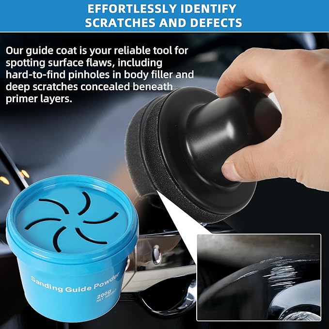 7 oz Black Dry Guide Coat Powder for Auto Body Sanding, Highlights Scratches, Pinholes & Low Spots, Moisture-Resistant Cap, Wet & Dry Sanding Compatible