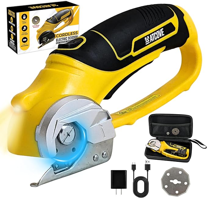 Cordless Electric Scissors - 4V Rechargeable Cardboard Cutter with Safety Lock and LED Light - Electric Box Cutter for Cardboard, Fabric, Leather, Rope - Cordless Scissors Cutting Tool up to 0.25 in