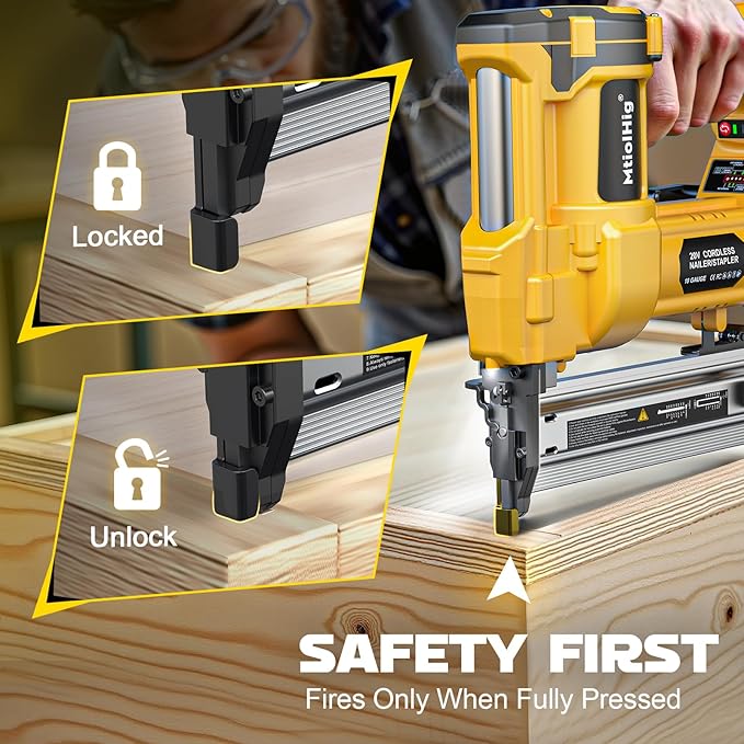 Cordless 2" Brad Nailer Compatible with Dewalt 20V Battery (No Battery), 2-in-1 Electric Nail Gun/Staple Gun, 18 Gauge Nail Gun Battery Powered with 1000 Nails for Wood Carpentry