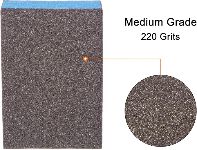 HARFINGTON 4pcs Sanding Sponge Blocks #220 (800-1000 Grits) Wet/Dry Hand Sanding Sponges, 100x70x25mm Foam Sanding Block Pad for Polishing Kitchen Metal Wood Drywall Furniture, Brown&Blue