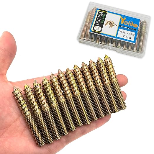 12 Pack 3/8-16" x 2-1/2 Inch Hanger Bolts Double Headed Bolts Wood Dowel Screw Self-Tapping Screw Hanger Bolts for Furniture Screws Threaded Rods Bolt 63.5mm Length