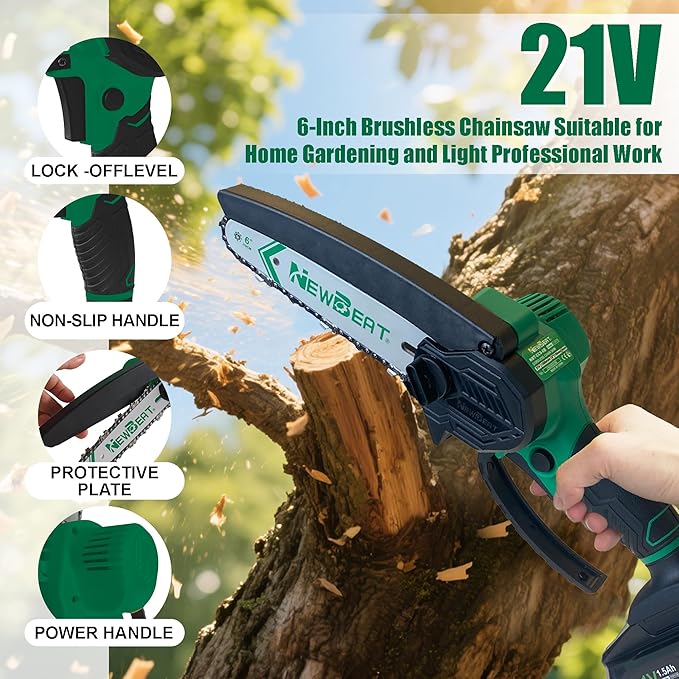 Mini Chainsaw 6-inch, Mini Chainsaw Cordless Tool Set, Battery Power Chain saw with 2 Batteries Handheld Electric Chain Saw for Tree Trimming, Wood Cutting, Gifts for Men Women