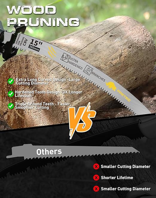 Japanese Teeth Reciprocating Saw Blades 15 Inch, Arc Edge Wood Pruning Reciprocating Saw Blades 6TPI Tree Trimming, Wood Cutting, Cr-V Reciprocal Saw Blades Better Wear Resistance, (5 Pack)