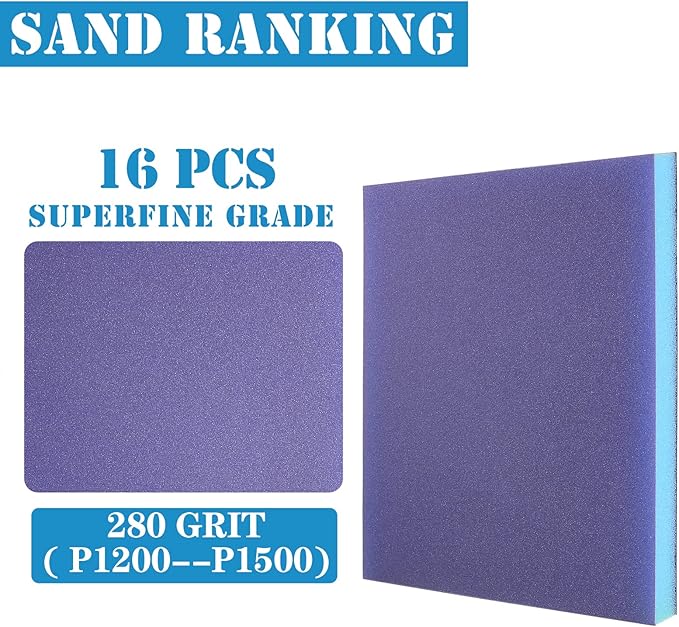 16Pcs 280 Grit Sanding Sponge, Jamiikury Sanding Blocks Washable and Reusable, Wet Dry Sandpaper Sponge for Wood Metal Furniture Paint and Drywall