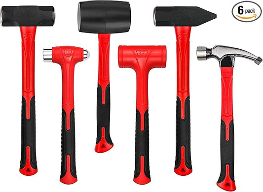 C&T 6-Piece Hammer Set, Fiberglass Handle & Mallet Set, Metal Working | Garage Home Kit | Mechanic Tools | Sledge Hammer | blacksmith Hammer | Ball Peen Hammers | Hand Tools