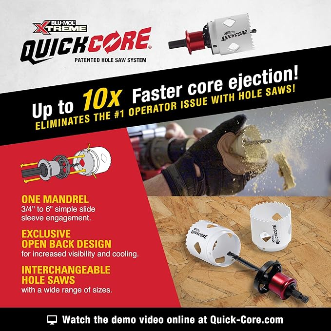Disston QUICKCORE 13 pc Set - 3/4", 7/8", 1 1/8", 1-3/8", 1-1/2", 1-3/4", 2", 2 1/8",and 2-1/2" Hole Saws, & Quick Change Arbor, Part E0100231