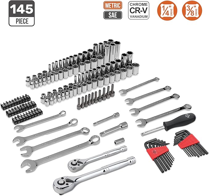 Amazon Basics Mechanic's Socket Tool Set With Case, Metric Sizes, 145-Piece