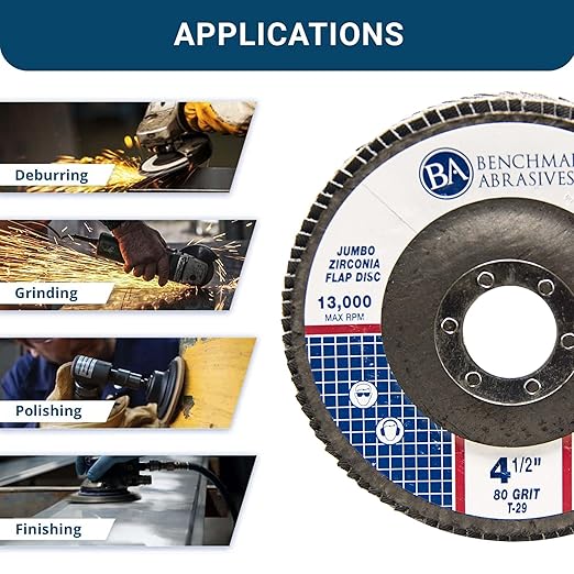 Benchmark Abrasives 4.5" x 7/8" Premium High Density Jumbo Zirconia Type 29 Flap Discs 4 1/2 for Angle Grinder, Sanding Discs, Finishing - Grinding Wheels 4 1/2 Inch (3000 Pack) - 80 Grit