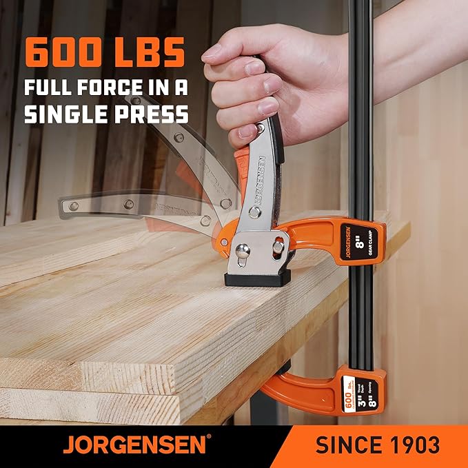 Jorgensen 8-inch Bar Clamp Set, Ratcheting Bar Clamp for Woodworking, Quick Release Gear Clamp with 600 lbs Load Limit - 2 Pack
