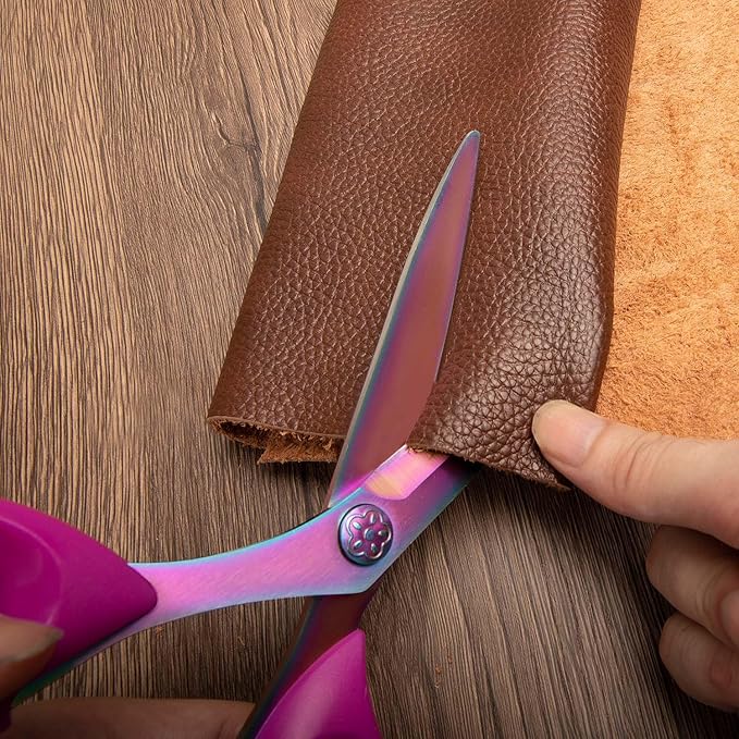 Left Handed Sewing Scissors for Fabric Cutting, Professional Sharp Heavy Duty Titanium Coating Forged Stainless Steel Multi-Purpose Shears for Leather, Dressmaking, Tailoring, Quilting, Office, 9 inch