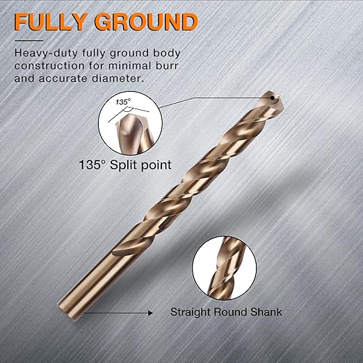 115Pcs Cobalt Drill Bit Set (1/16''-1/2''), M35 High Speed Steel, Twist Jobber Length for Hardened Metal, Stainless Steel, Cast Iron, Wood, and Plastics, with Metal Index Storage Box