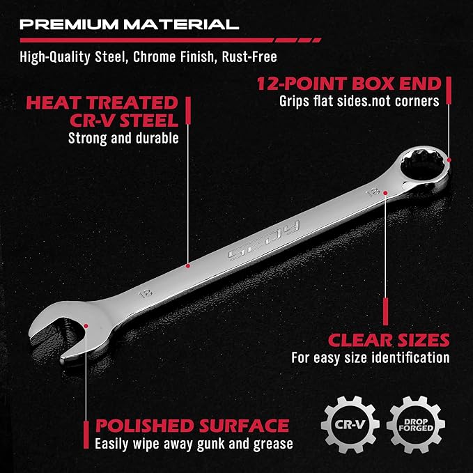 32-Piece Combination Wrench Sets SAE & Metric, Open-Box-End Combination Stubby Wrench Set Includes 20 Standard and 12 Stubby Wrenches, Open End and 12-Point Box End Wrench Set with Organizer Box