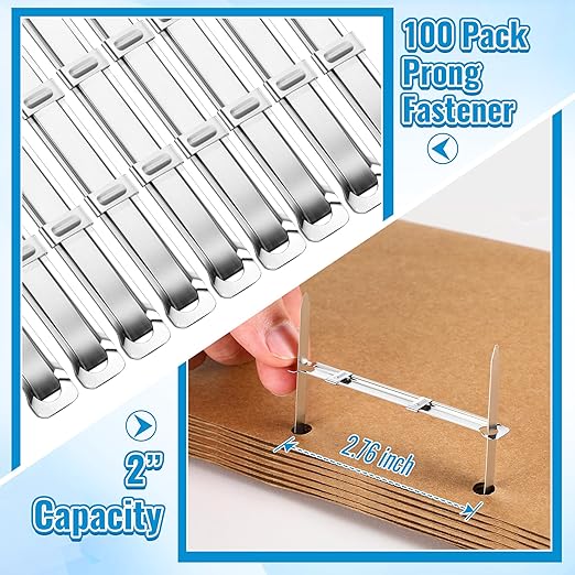 Dreyoo 2 Hole Punch with 100 Prong Paper Fasteners, Heavy Duty Two Hole Paper Puncher for File Folder and Metal File Fasteners Combo Set, 30 Sheet Capacity, Padded Handle(Compressor)