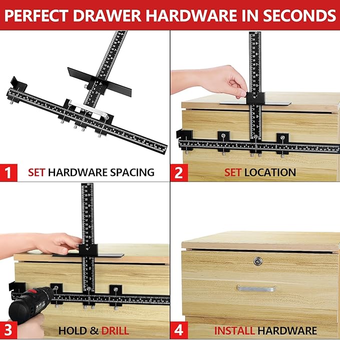 Vicrays Cabinet Hardware Handle Jig - Aluminum Alloy Cabinet Template Tool Woodworking Drilling Hole Doweling Guide Punch Locator for Installation Handles Knob on Drawer Door Pulls