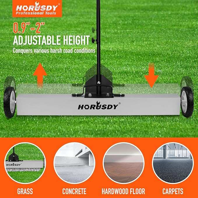 HORUSDY 36-Inch Rolling Magnetic Sweeper with Wheels | 40-Inch Telescoping Magnetic Pickup Tool | Adjustable Handle | 55-Pound Capacity Heavy-Duty Magnet to Pick Up Nails