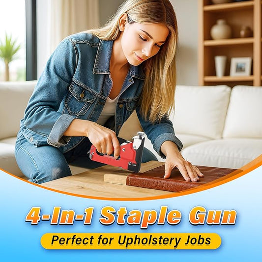 DIYSELF-Staple-Gun-for-Wood, 4-in-1 Upholstery Staple Gun Heavy Duty, Fabric Stapler, grapadora para Madera, Adjustable Manual Upholstery Stapler for Wall, Crafts, Furniture with 4000 Staples/Remover