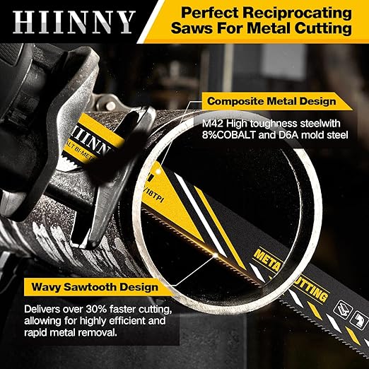 25 Pack 9 inch 14/18 TPI HIINNY Bi-Metal Auto Reciprocating Saw Blades,Blades Metal Cutting with M42 Teeth and Cobalt,for Automatic Dismantling Sawzall Blades for 1/16-5/16 Medium Metals