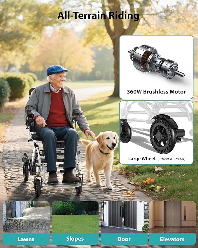 Goldseason 330lb Bearing Portable Electric Wheelchair for Adults & Seniors ??33lbs Lightweight Electric Wheelchair, Side Pockets for Essentials, Airline Approved for Travel, Silver-Gray