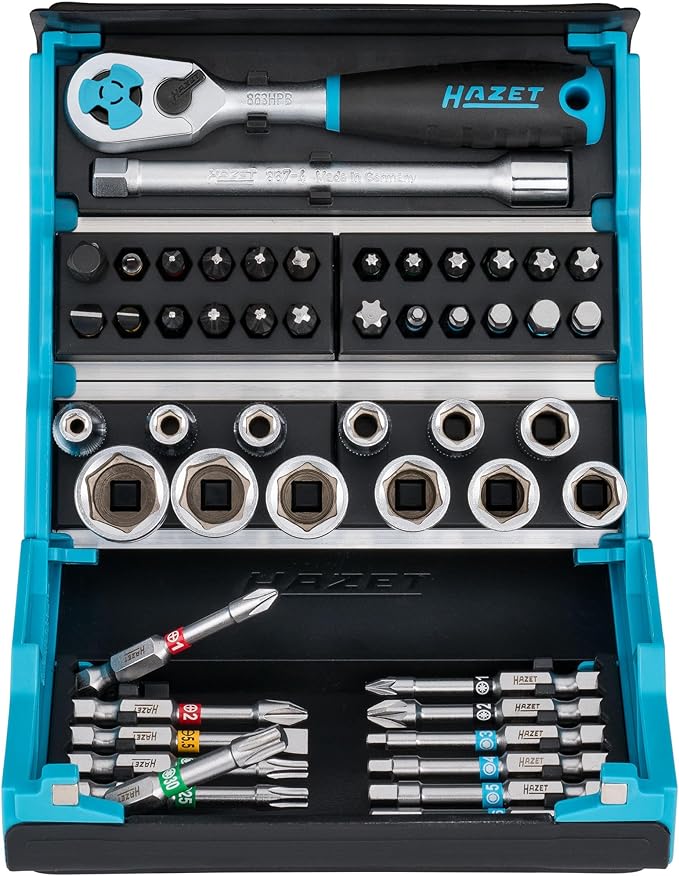 HAZET Smartcase Socket Set 2200SC-2 I 50-Piece Tool Socket Set, Drive: Hexagon and Square 6.3 Mm (1/4 Inch), Mobile Tool Case