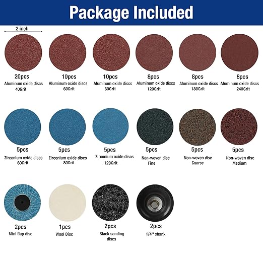 WORKPRO 101-pieces Sanding Discs Set, 2 inch Discs with 1/4 inch Holder, Surface Conditioning Disc for Die Grinder Surface Prep Strip Grind Polish Burr Finish Rust Paint Removal
