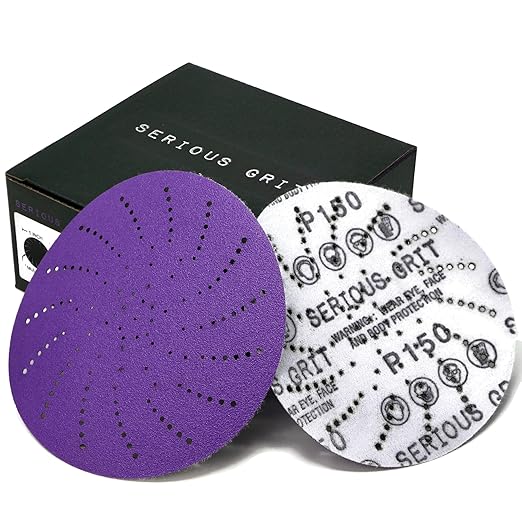 Serious Grit 5-Inch 150 Grit Ceramic Multi-Hole Hook & Loop Sanding Discs - Advanced Grain for Fast Cutting & Long Life - Film-Backed Universal Fit Sandpaper for 5-in Sanders - 50 Pack Box