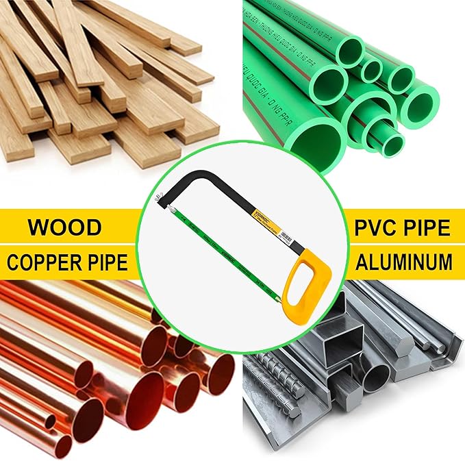 300mm/12inch Hacksaw Frame with 24 TPI Bi-metal Blade, High-Tension Hand Saw Suitable for Aluminum, PVC Piepes, Wood, Copper Pipes