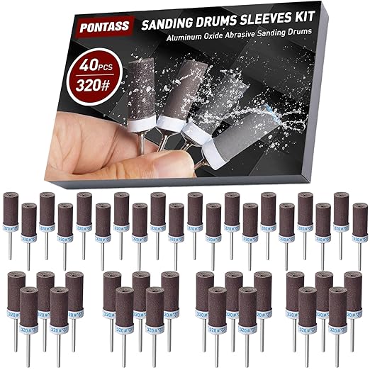 320 Grit 40 PCS Sanding Drums for Dremel Rotary Tools Accessories, Sanding Bits Kit for Dremel Sanding Bands with 1/8 inch Shank, Sandpaper Sticks Set for Plastic Wood Metal Grinding Polishing