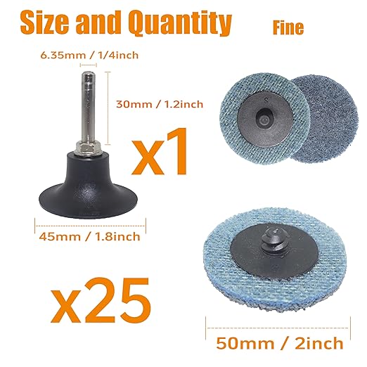 Merryland Surface Conditioning Disc 2 inch for Die Grinder, 2inch Fine Quick Change Disc 25 Pack with 1/4 Inch Shank, Sanding Disc Nylon Non-Woven Disc Paint Rust Metal Steel Iron, DGTAA27C3