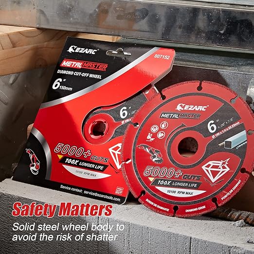 EZARC Diamond Cutting Wheel 6'' x 7/8 Inch for Metal, Cut Off Wheel with 5000+ Cuts on Rebar, Steel, Iron and INOX