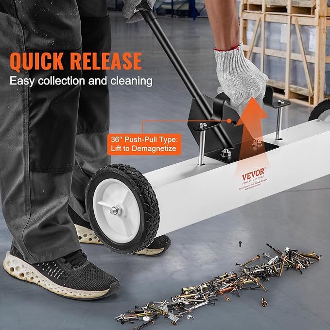 VEVOR 24-Inch Magnetic Sweeper with Wheels, 50 lbs Capacity, with Telescoping Magnetic Pickup Tool, Adjustable Handle, Magnetic Pickup Sweeper to Pick Up Nails and Screws, for Workshop, Garage, Yard