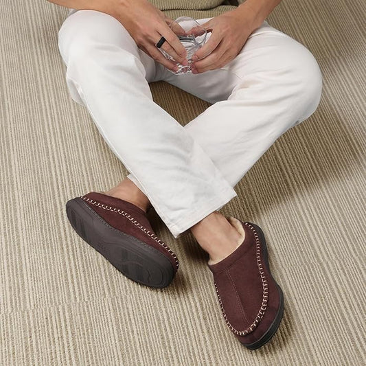 ATHMILE Mens House Shoes Fuzzy Warm Moccasin Memory Foam House Slippers for Men Cozy Winter Mens Slippers for Home Bedroom Indoor Outdoor