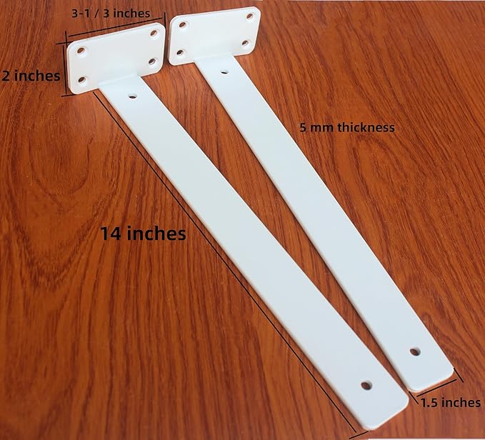 6 Pack - 14 inch White Hidden L Shelf Bracket (1/5 Inch Thicked) Iron Floating Shelf Brackets Rustic Industrial Metal Brackets for Shelf Support
