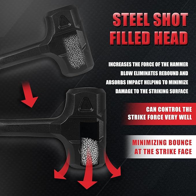 YIYITOOLS 3LB (48oz) Dead Blow Hammer, Heavy Duty One-Piece Forged Carbon Steel Construction, Steel Ball-Filled Head, Anti-Vibration Rubber Grip, Spark and Rebound Resistant, Ideal for DIY, Automotive