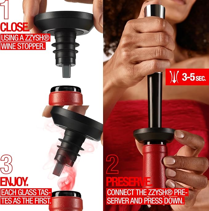 zzysh짰 3 in 1 Wine Saver, Stopper & Argon Gas Wine Preserver Up to 8 Weeks - Wine Preservation System with Argon Gas Cartridges For Wine - Most Inspired Wine Set Gifts for Women, Men Wine Lovers