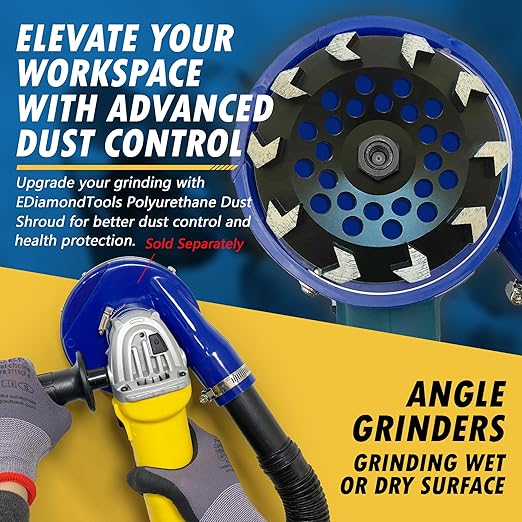 7" High Performance Diamond Grinding Wheels for Concrete, Paint, Epoxy, Mastic, Coating Removal, #30/40 Grit, 10 Arrow Segments, 7/8"-5/8" Arbor